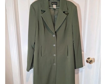 Y2K Longline Blazer Olive Green Metrostyle 2002 Tailored Utility Coat Size 10