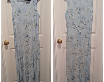 Vintage Coastal Cottagecore Blue Floral Maxi Dress Romantic Garden Party Size 8