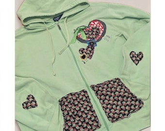 Sudadera con capucha y cremallera verde patchwork XXL Polo Ralph Lauren Cherry Safety Pin Studs Punk