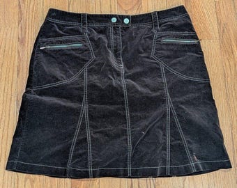 Gitano Vintage Brown Corduroy Mini Skirt Contrast Stitch Y2K Size 16 Womens