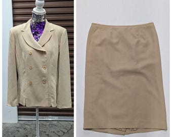 Vintage Collections by Le Suit Size 16 Beige Two Piece Skirt Suit Set