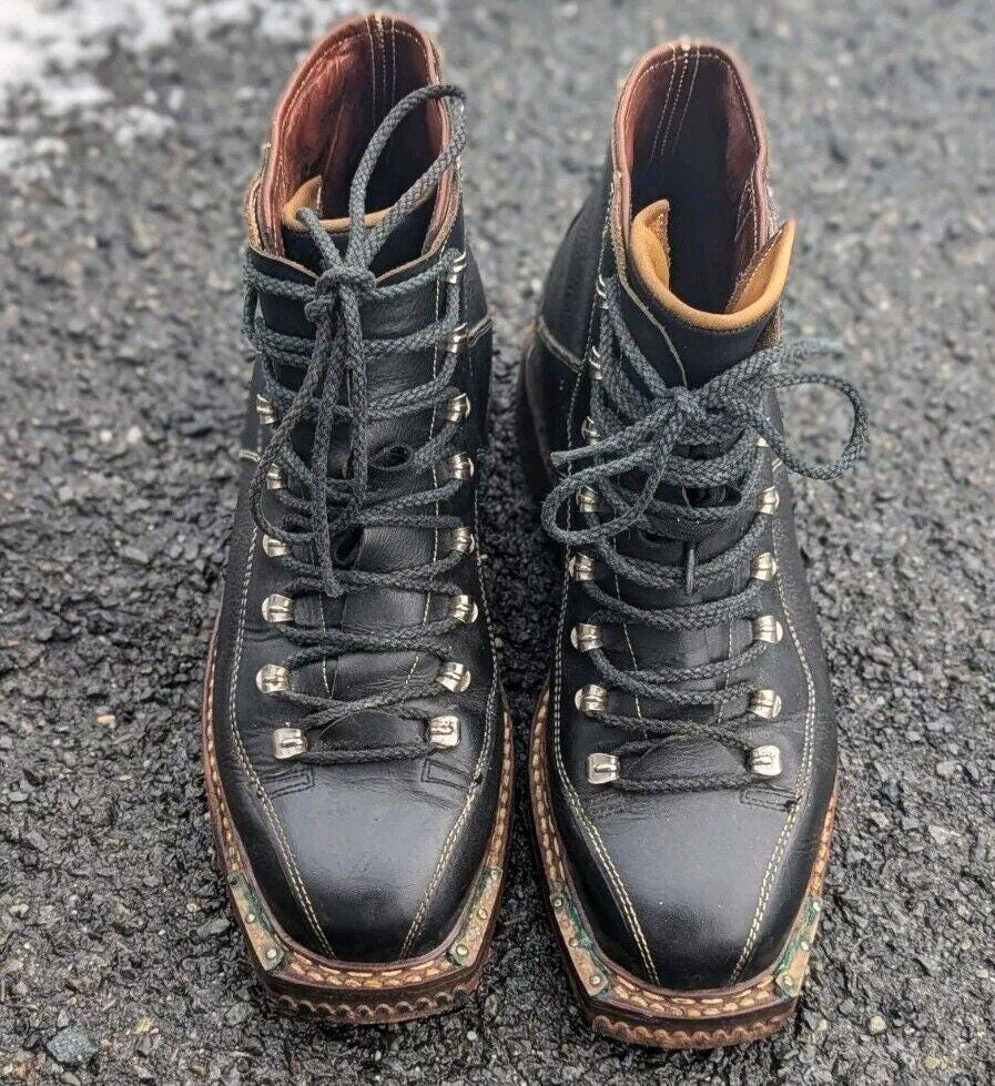 Vintage Swiss Size 9.5 RAICHLE Black Leather Telemark Ski Boots Gorpcore Raichle Vintage Hiking Mountaineering Leather Boots Mens 9  main image 4