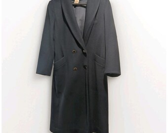 Vintage Quiet Luxury Navy Wool Double Breasted Long Coat Gold Buttons Size 12
