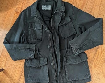 Levi's Military Field Jacket Washed Black Utility Cargo Grunge Medium Y2K Vtg