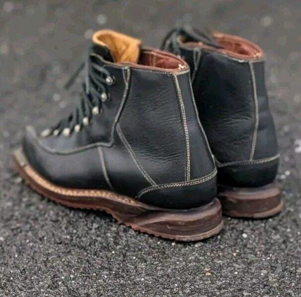 Gorpcore Vintage Swiss RAICHLE Black Leather Telemark Hiking 