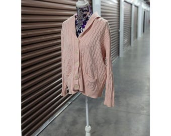 Cárdigan de algodón rosa con botones delanteros Coquette Chaps Old Money, talla 2x