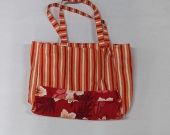 Vintage Striped Tote Bag Orange Red Jantzen Retro Boho Beach Market Reuseable