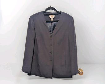 Blazer vintage de seda pura acanalada azul marino con un solo botón, Talbots Petites, talla 8
