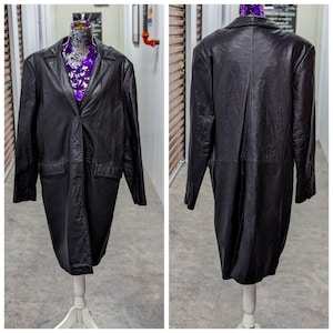 Vintage Alfani Size XL Genuine Leather Black Long Trench Coat