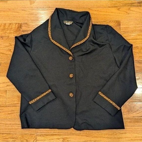 Vintage Leopard Trim Blazer Women's 18W Black Plus Size Career Office Jacket