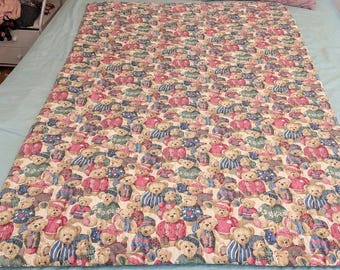 Cottagecore Teddy Bear Quilt Foldaway Pillow Handmade Throw Blanket 42x68