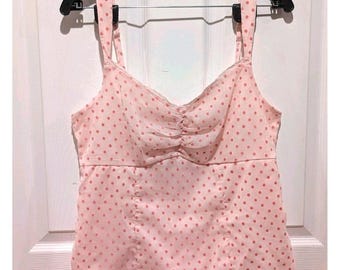 Coquette Romantic Polka Dot Ruched Cami Hollister Pink Rare Y2K Babydoll Top M