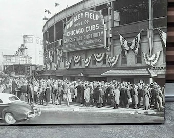 VTG Black & White Wrigley Field 30x20 Wood Print World Series Chicago Cubs