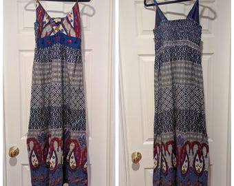 Y2K Boho Patchwork Peasant Cotton Colorful Maxi Dress Fairycore Festival Hippie