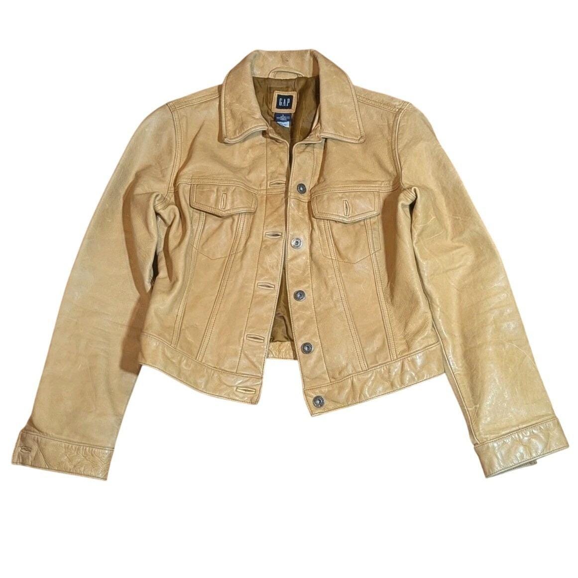 Vintage Gap Leather Trucker Jacket - Etsy