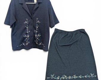 Conjunto de falda bordada vintage de los 90 de Russ, estilo cottagecore, abuela chic, talla S Coquette