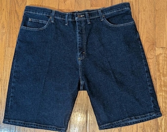 Y2K Dark Wash Denim Jorts Baggy Long Shorts Wrangler Men's 44 Jeans Grunge Skate