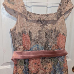 Adrianna Papell Floral Satin Belt Vintage Inspired Midi Formal Dress Gown Sz 14 immagine 4