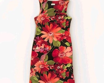90s Vintage Floral Bodycon Midi Dress BCBG Paris Made USA Size Large