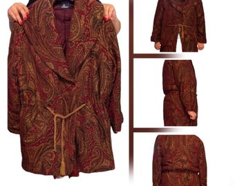 Vintage Liz Claiborne Sport Size Small Paisley Jacquard Burgundy Jacket Coat