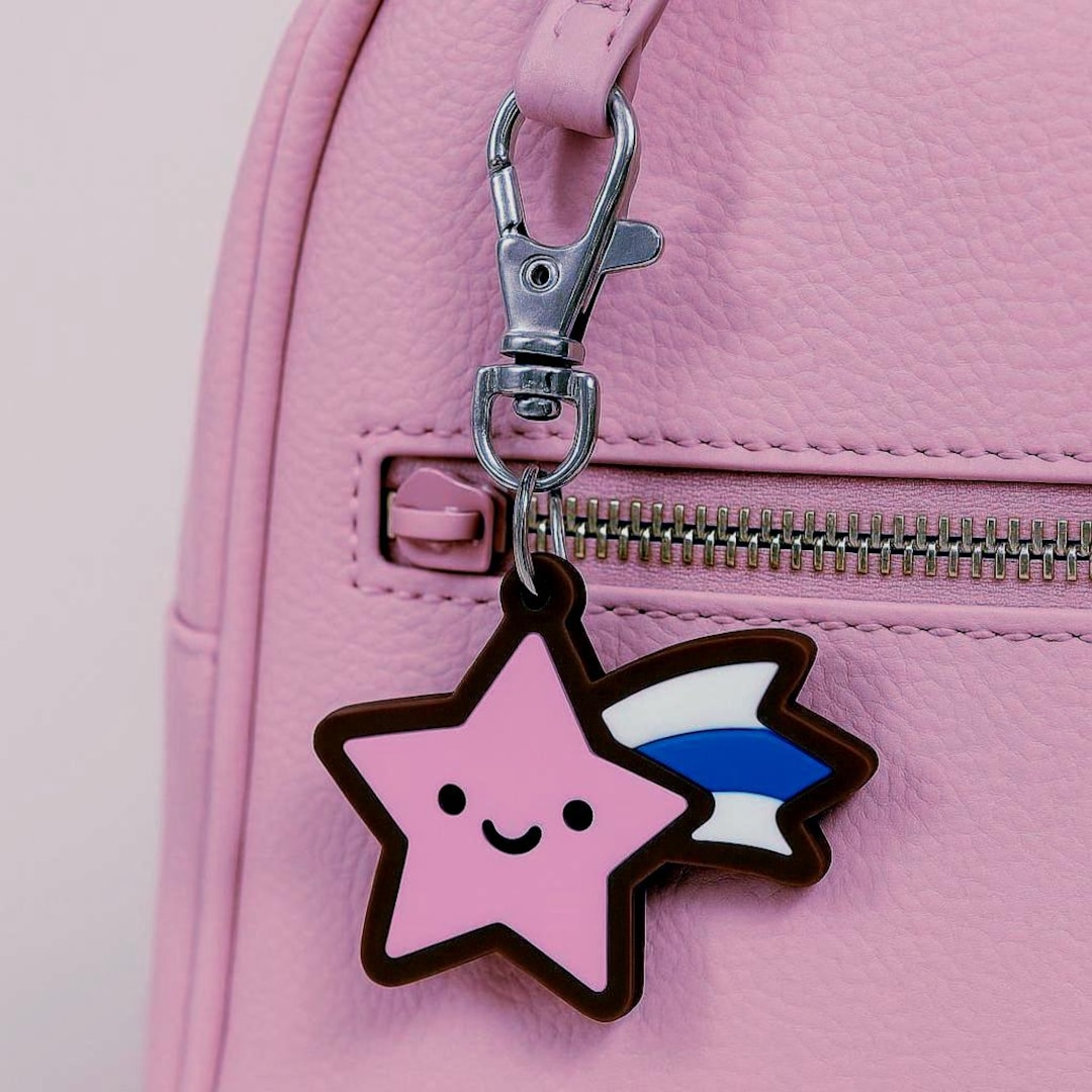 Cute Shooting Star Keychain Kawaii Charm With Pink Star for