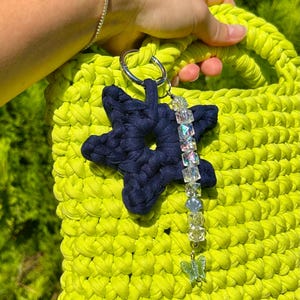Crochet Starfish Charm with Crystal Beads – Ocean-Inspired Bag Charm or Keychain