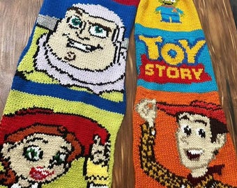 Toy Story Buzz Lightyear Woody Knit Scarf, Handmade Cartoon Winter Accessory