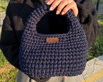 Handmade Navy Blue Crochet Bag - New Elegant Series