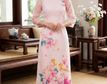 LIQUIDACIÓN Vestido Ao Dai con bordado floral para mujer