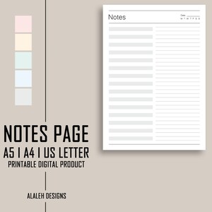 Utskrivbar anteckningssida, två kolumner, fem färger