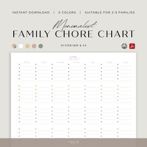 Gezinskarweientabel, bewerkbare gezinsplanner afdrukbaar, digitale schoonmaakchecklist, minimalistisch wekelijks karweischema, kinderkarweientabel, pdf