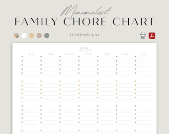 Editable Family Chore Chart, Minimalist Weekly Planner (PDF)