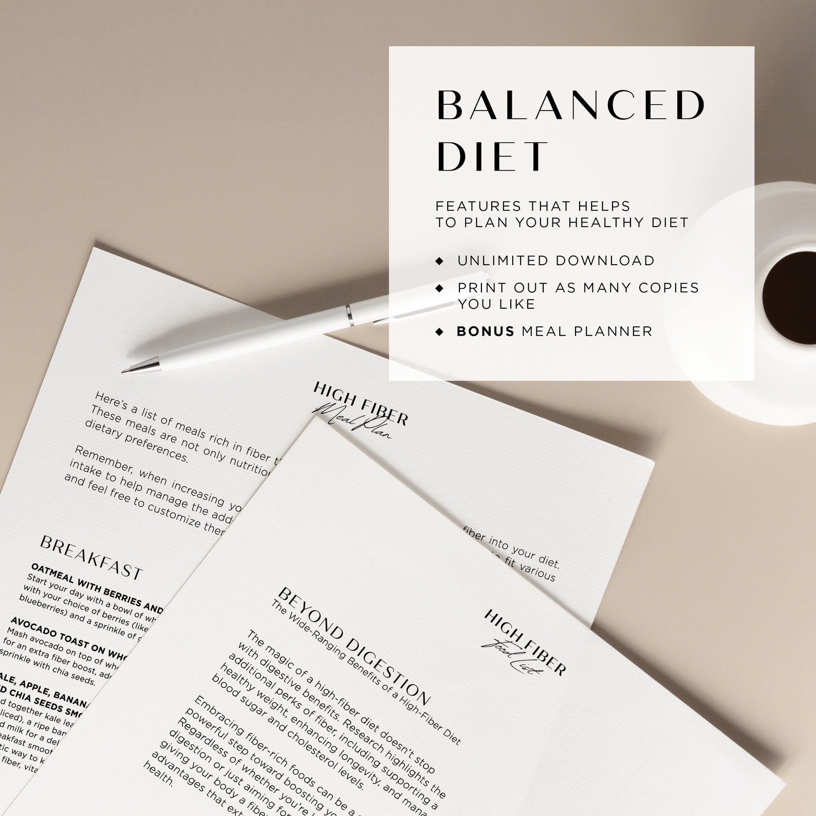 Printable High Fiber Food List, High Fiber Chart, Grocery List Meal