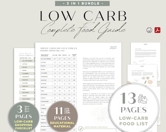 Low Carb Food Guide, Shopping Checklist, Keto Diet (Digital Download)