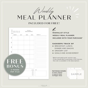 BONUS Weekly Meal Planner is included with your purchase.
Black & White versions only, full product Link is available in the descriptions.