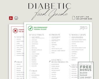 Printable Diabetic Food List, Digital Diabetic Food Chart, Diabetic Food Log, Diabetes Food Guide, Nutrition List, Diabetic Friendly Snacks
