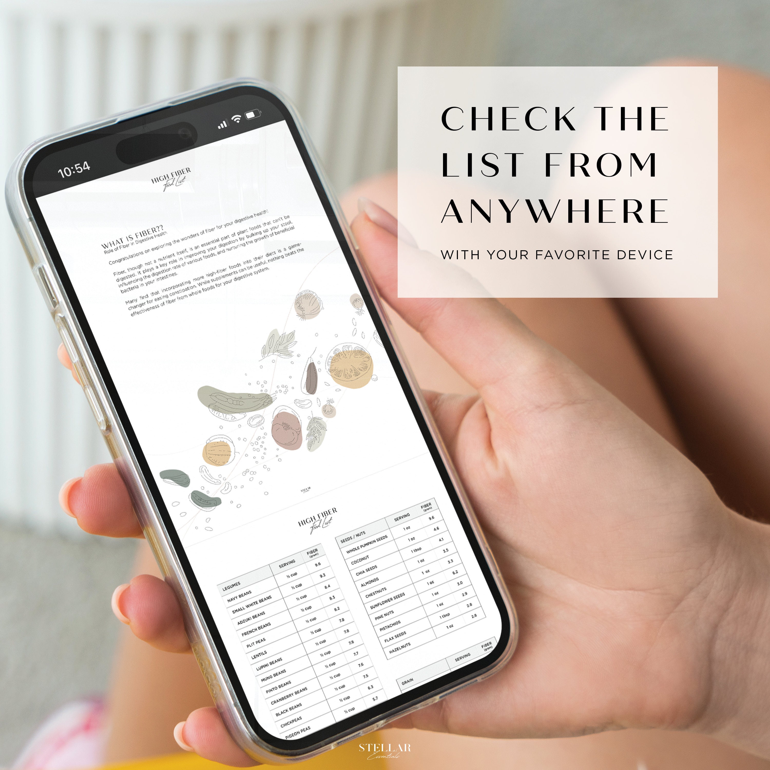 Printable High Fiber Food List, High Fiber Chart, Grocery List Meal