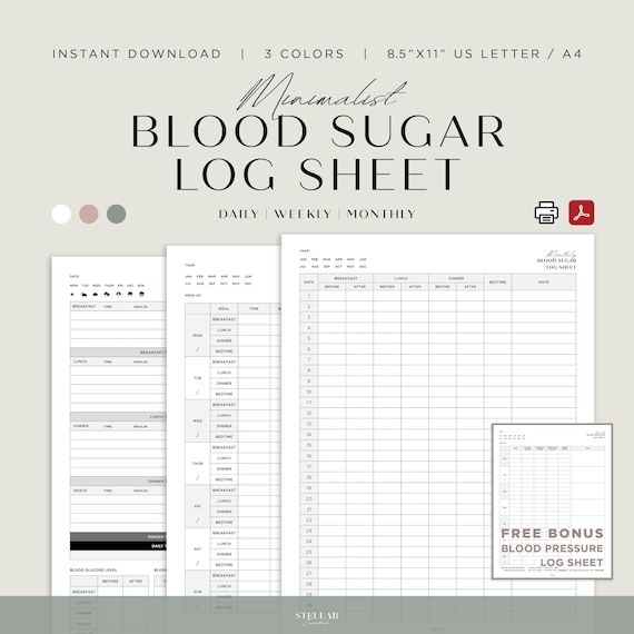 Printable Blood Sugar Tracker, Diabetic Log, Blood Sugar Log Sheet, Editable PDF Glucose Tracker, Diabetic Tracker,Digital Blood Glucose Log
