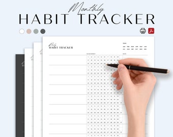 Monthly Habit Tracker Printable, Minimalist Goal Planner (Digital PDF)