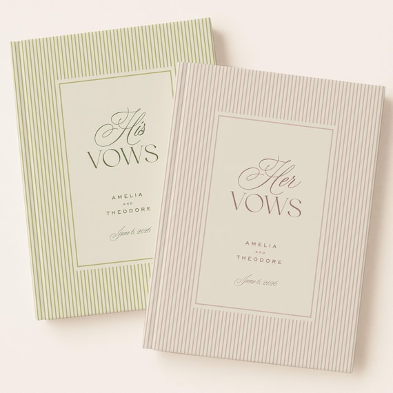 Vintage Pinstripe Wedding Vow Book: Personalized His and Her Vows Ceremony Keepsake