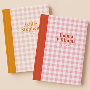 Gingham Custom Name Journal: Personalized Lined Hardcover Notebook Honey / Blush