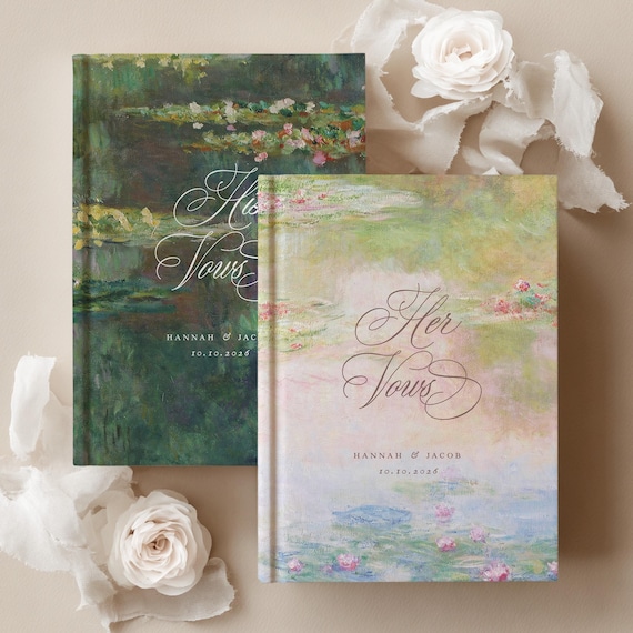 Personalized Romantic Wedding Vow Book: Custom Wedding Keepsake with Monet Water Lilies