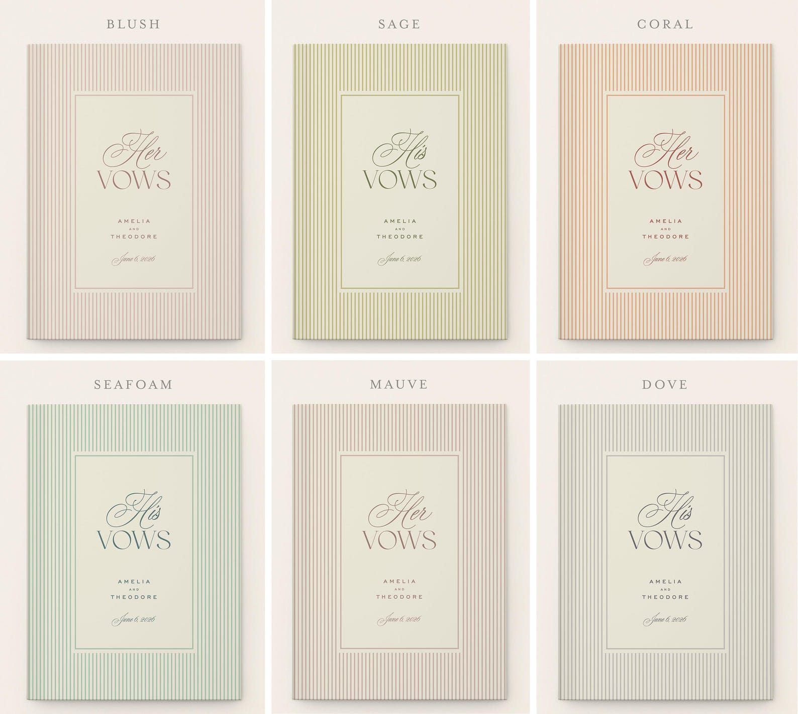 Vintage Pinstripe Wedding Vow Book: Personalized His and Her Vows Ceremony Keepsake - Mauve, Her Vows