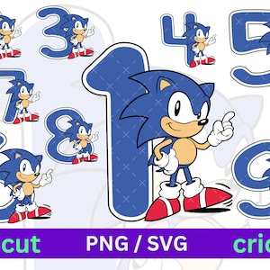 Numéros d'anniversaire Svg Sonic, impression numéro PNG Sonic, Clipart SVG, couches numéros Cricut Svg Sonic anniversaire chemise svg