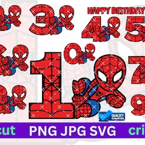 Spiderman Nummer SVG, Nummer Clipart, Nummer geschnitten Datei für Cricut, Zahlen svg, Nummer Silhouette, Zahlen Aufkleber, Zahlen Clipart