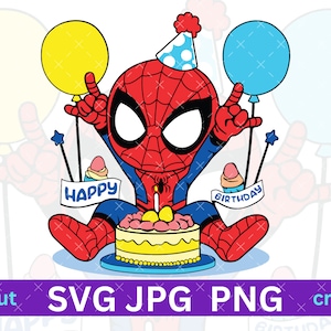 Cartoon SVG Digital Download, Spiderman Birthday PNG, Birthday Spiderman SVG, Spiderman Cake, Silhouette cut file, svg for cricut