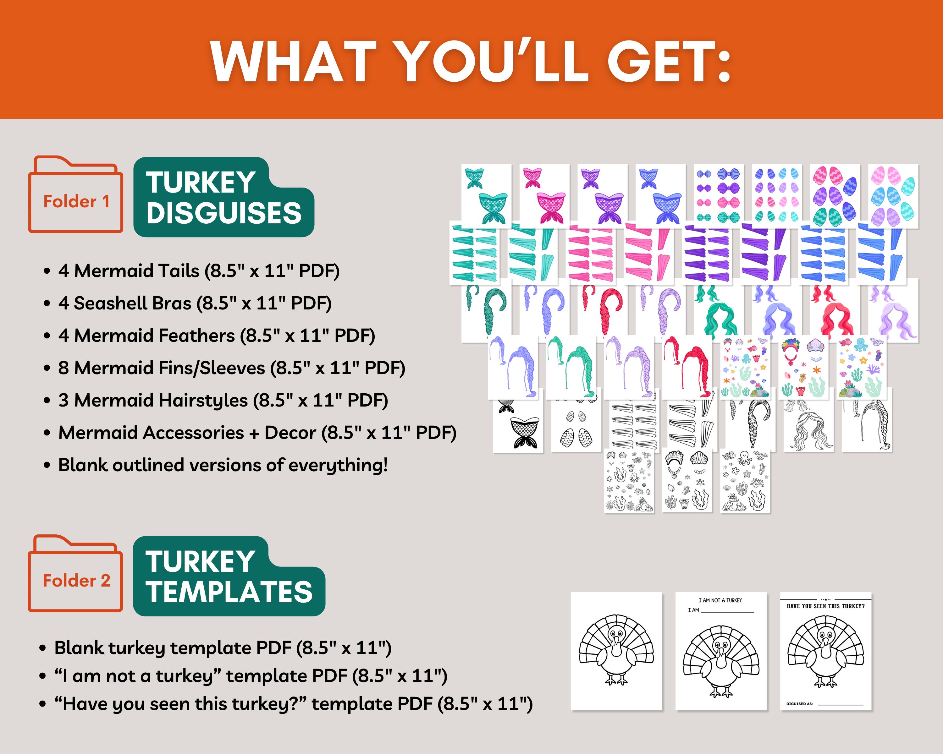 Turkey Disguise Printable | Mermaid Turkey in Disguise | Disguise a ...