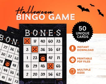 Halloween Bingo Game, 50 Printable Cards (PDF Pattern)