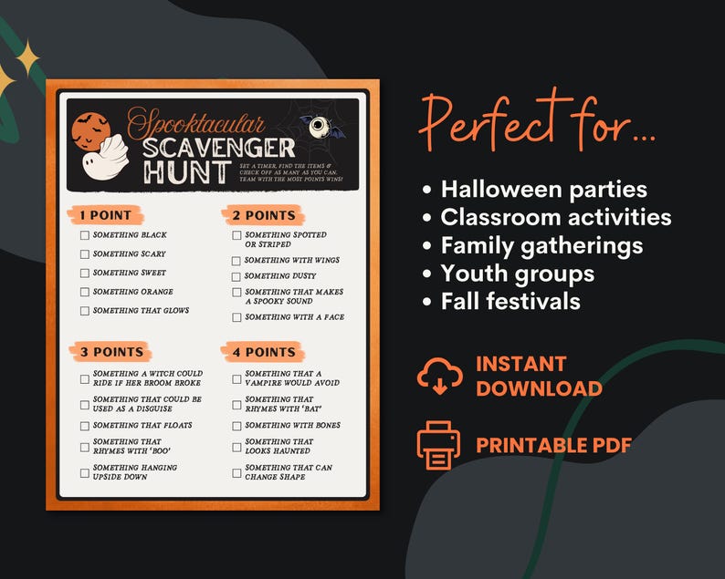 Printable Halloween Scavenger Hunt Game | Spooktacular Party (instant ...