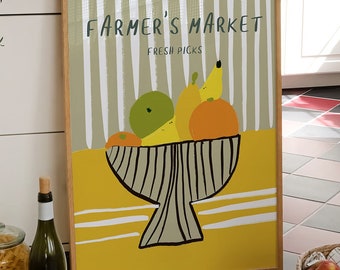 Farmer's Market Fruit Print: Retro Kitchen Foodie Art (Digital Download)